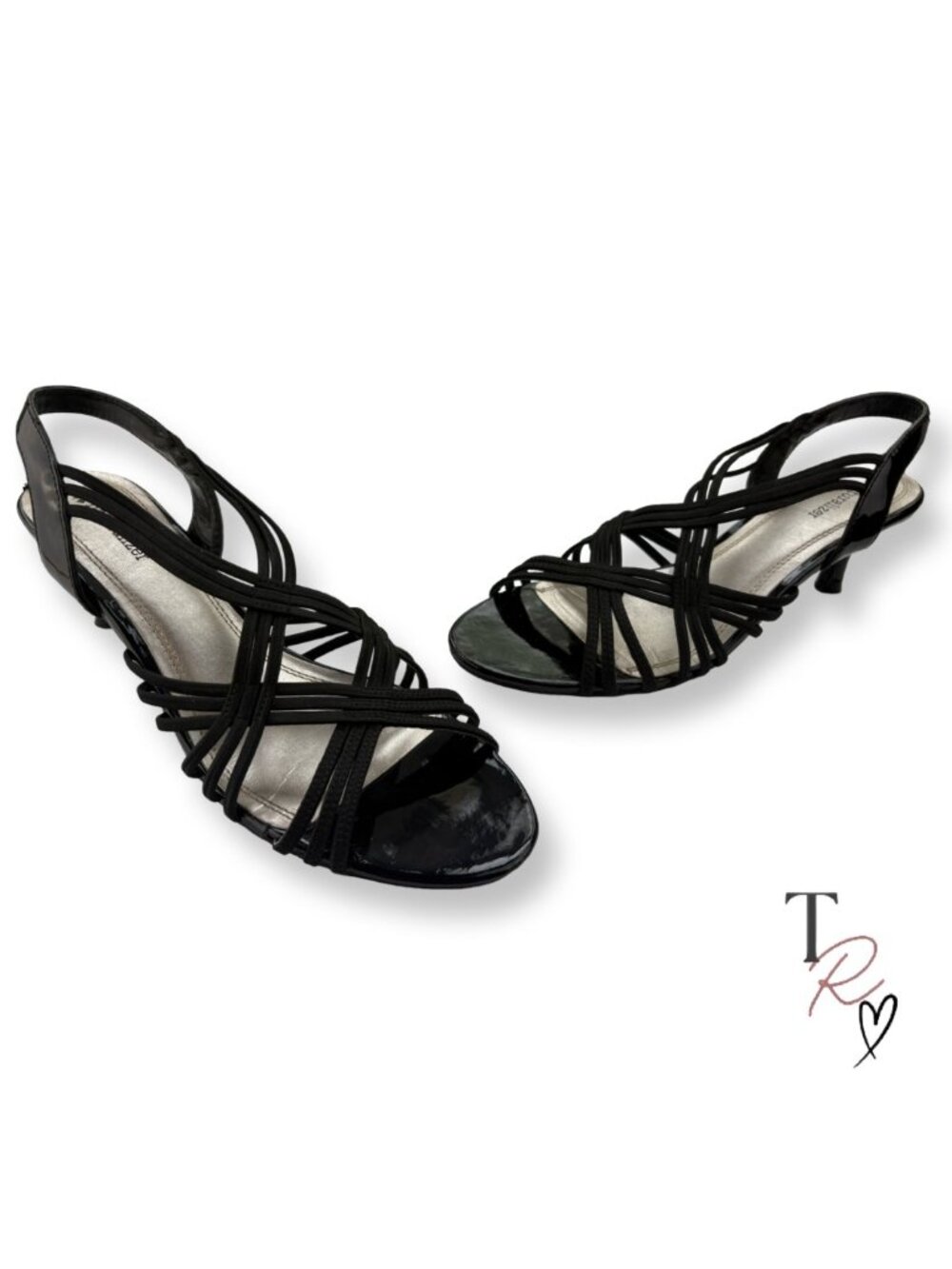 Naturalizer Black Patent Strappy Slingback Kitten Heels Sandal Size 9.5 M